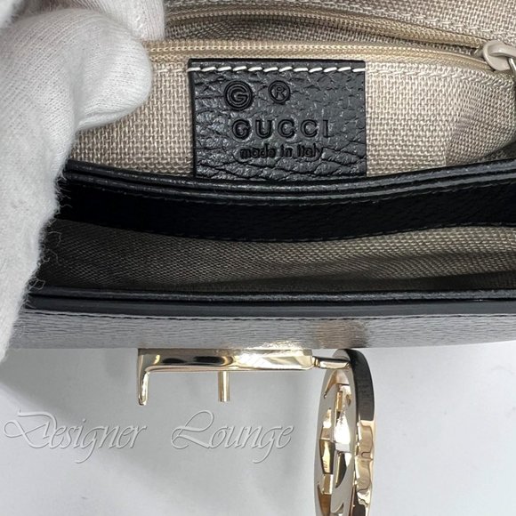 NEW GUCCI Interlocking GG Black Leather Small Crossbody Shoulder Chain Bag $2190 - Picture 13 of 15